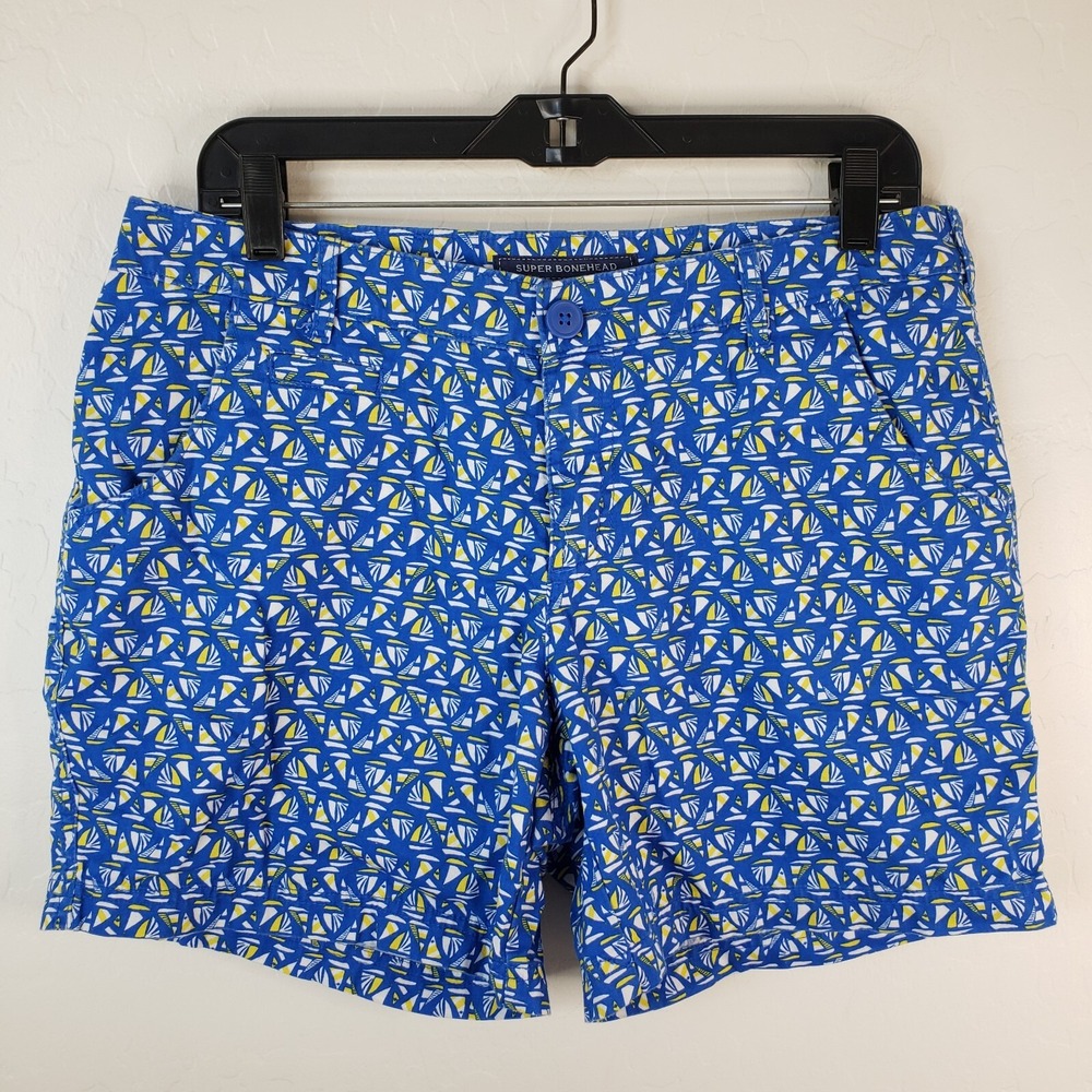Columbia Shorts Women's 10 Blue 6" PFG‎ Super Bonehead Sailboat Print Pockets